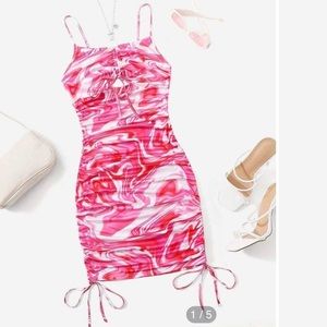 Marble Print Drawstring Hem Cami Dress